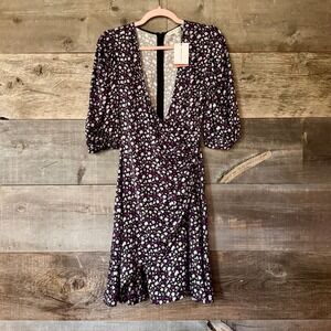 Chinti & Parker NWOT Gabriel Floral Faux Wrap‎ Dress 6 Purple Feminine Cottage
